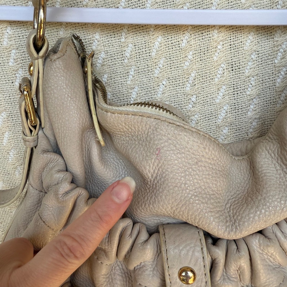 Michael Kors Leather Shoulder Bag Purse Hobo Satchel Jennings Neutral keychain - Picture 9 of 16